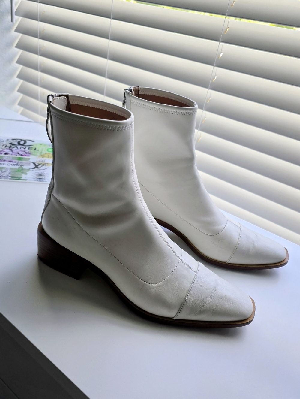 Paolo Women's White Leather Ankle Boots - Classic Block Heel - Picture 7 of 15